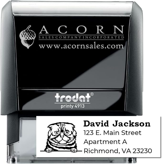 Peeking Foldex Cat Address Stamp Self-Inking - Clear Impressions | Choice of 11 ink colors. Envelope Stamp with Foldex Cat Design. Rubber Address Stamp for Veterinary Offices. 4 case colors.
