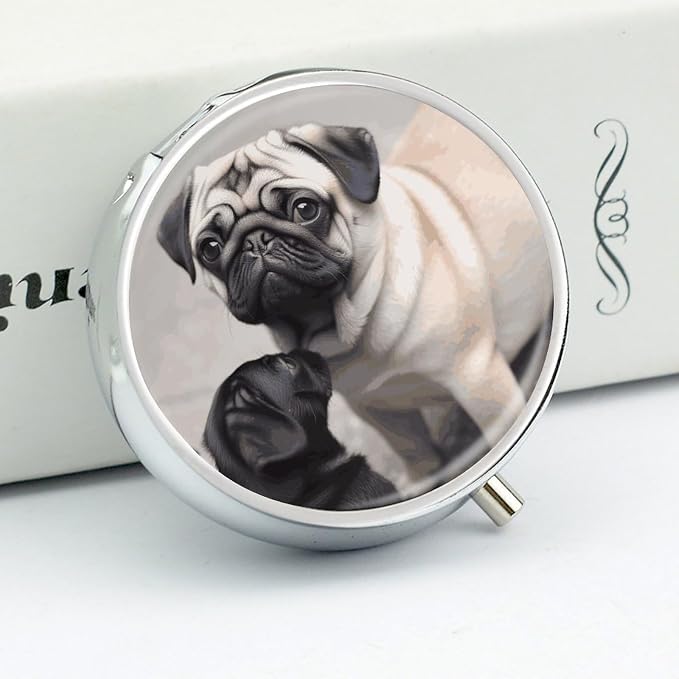 Cute Pet Pug Pill Box 3 Compartment, Pill Case Portable for Pocket Or Purse,Pill Organizer to Hold Vitamins, Medication, Fish Oil &Supplements