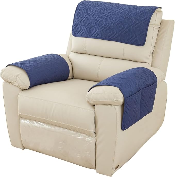 Armrest Covers Armchair Slipcover, Couch Arm Covers Recliner Covers with Storage Pockets Armrest Protector for Chair Sofa(Blue,3 Seat | 5 Piece Set)