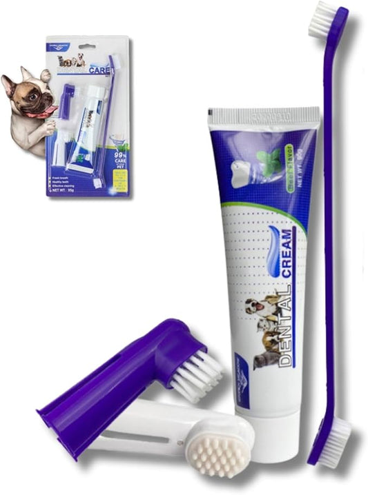 Rnlrclrl Dog Toothpaste and Toothbrush Set Dog Dental Care Fresh Breath Kit,Dual Ended Toothbrush,2 Pack Finger Toothbrushs