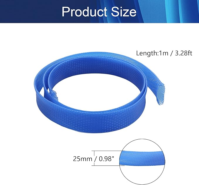 Jutagoss PET Expandable Braided Cable Sleeve, 3.28ft - 1 inch Blue Cable Management Sleeve, Wire Loom Tube Cord Protector for USB Cable, Power Cord, Audio Video and More, 1Pc
