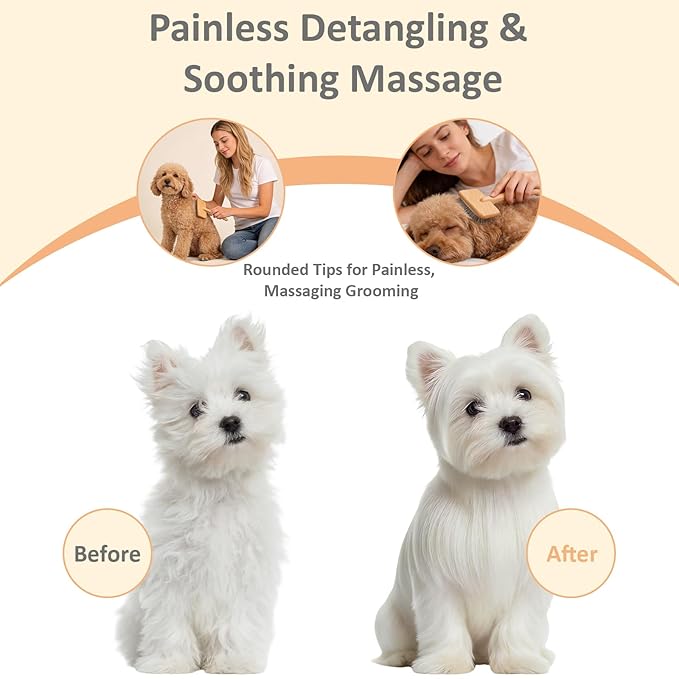 Slicker Brush for Dogs and Cats, Grooming Brush for Long & Short Hair Pets, Gentle Coated Bristles for Shedding, Mats & Tangles Removal, Painless Daily Deshedding Tool with Ergonomic Handle