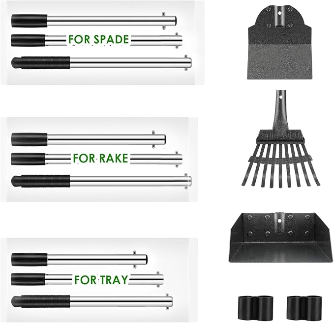 Pooper Scooper, Long Handle Dog Poop Scooper for Medium Small Dogs | Heavy Duty, Pet Supplies Metal Tray Rake Spade, Stainless Steel, Rust-Resistant,37"+ Handle No Bend, Use on Grass Dirt Gravel