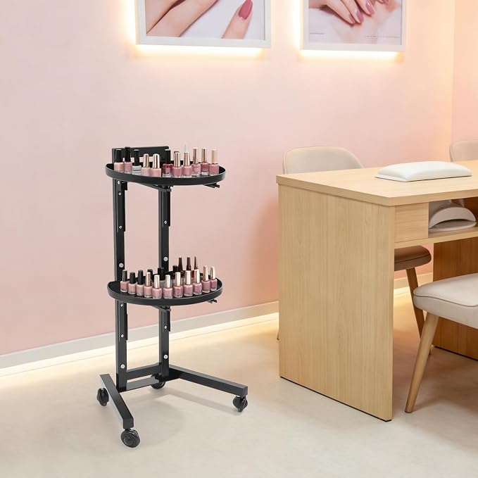 2-Tier Hairdressing Trolley, Mobile Salon Tool Storage Cart | Carbon Steel & Plastic Structure, Foldable 2-Tier Shelves, Protective Guardrails, 4 Universal Wheels, Stable Trapezoidal Base