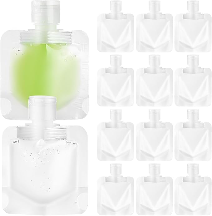 Ipetboom Refillable Travel Pouches 15-Pack Small Reusable Squeeze Bags 1 Oz Travel Containers for Toiletries Shampoo Conditioner Lotion Leakproof Flip-Top Cap