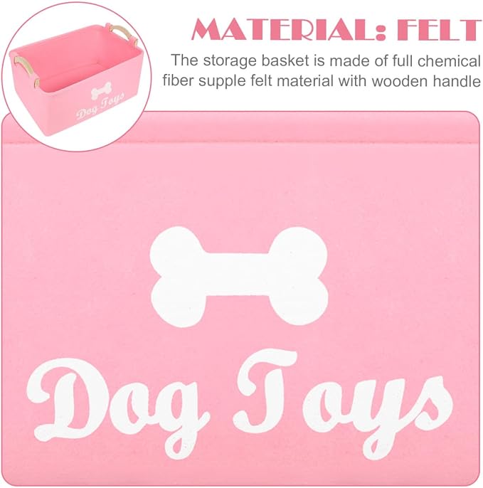 Felt Pet Toy Storage Box with Wooden Handles Lightweight Portable Organizer Bin for Household Pet Toys and Sundries 15.35X11.02X6.69 Inch Foldable Storage Container