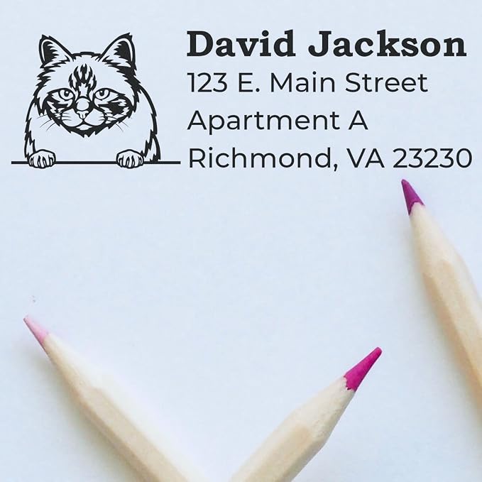 Personalized Birman Cat Return Address Stamp for Shipping Labels | Custom Self-Inking Decorative Mailing Label Stamper | Handcrafted Feline Design Mail Postal Rubber Stamps for Home & Business