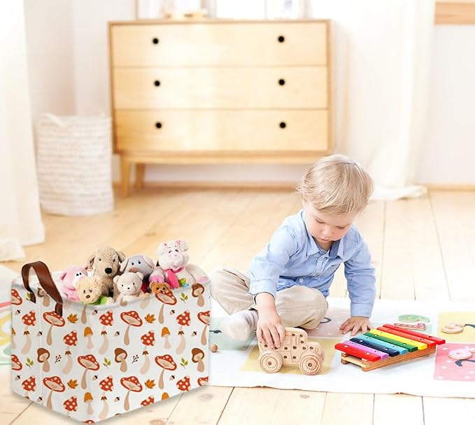 Sanjiaofeng Rectangular Kids Basket Cute Storage Bins,Mushroom Storage Basket with Handles.Clothers,Books,Kid's Gifts Bins. (Mushroom)