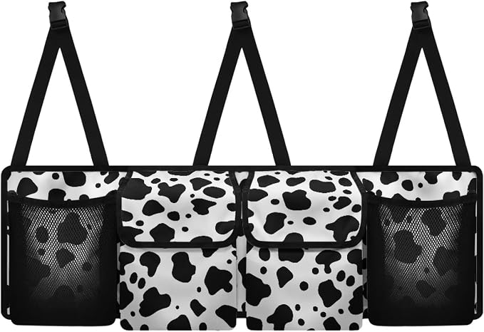 Dreaweet Cute Car Trunk Organizer Hanging Car Storage Organizer Cow Print Car Accessories Backseat Hanging Large Storage with Adjustable Strap Collapsible Car Storage Bag for Cars,Trucks,SUV