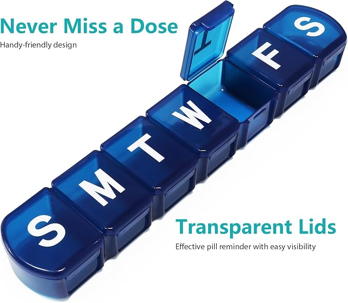 Extra Large Weekly Pill Box Organizer 7 Day, MOLN HYMY 1 Week Jumbo Pill Dispenser Case One Time a Day, Daily Medicine Container to Hold Medication, Vitamins, Fish Oils and Supplement (Blue