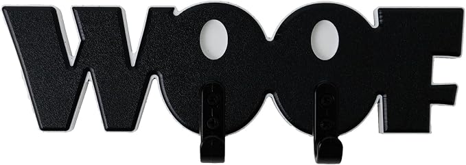 Noble Heritage WOOF Leash & Key Holder – Dual Hook Wall Mount for Dog Leashes, Collars & Keys | Recycled HDPE | Indoor/Outdoor Use | Pet Storage Sign | Made in USA | Black White Black