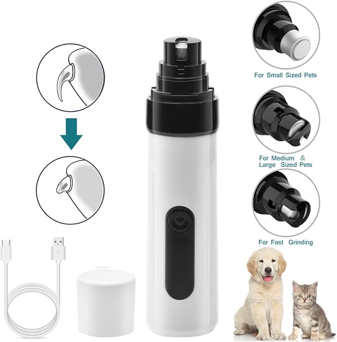 pawyzie Dog Nailgrinder Quiet with 3 Ports, 2 Speeds, Pet Nail Clipper Grinder for Large Medium Small Dogs, Puppies, Cats (Whtie*1)