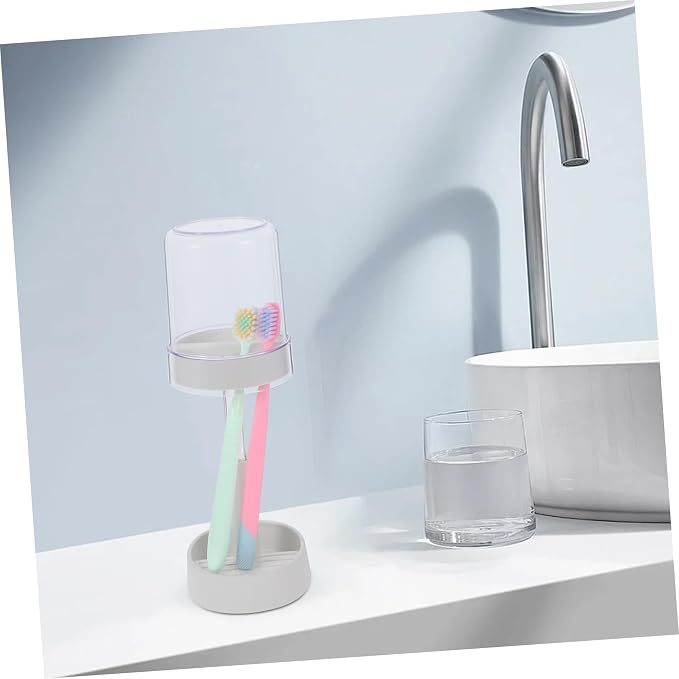VOSAREA Toothbrush Holder with Covers Slots Toothpaste Storage Rack Organizer for Electric Toothbrushes Design with Rinse Cup Portable Easy to Clean for Bathroom Use