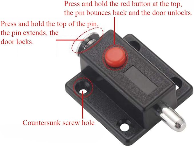 Press-to-Unlock Spring Latch for Cabinet Drawer Pet Door Tool Box Storage Chest (Black)