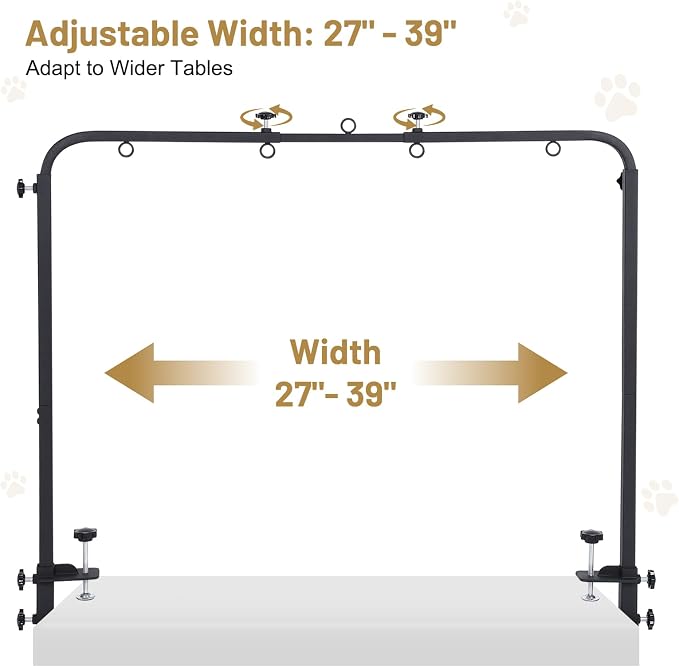 Dog Grooming Table Arm for Home Use, Pet Grooming Hammock & Nooses Included | Fits tables up to 2.76". 27"-39" wide, 42" tall. Holds pets up to 79 lbs. For nail trim, bath, drying