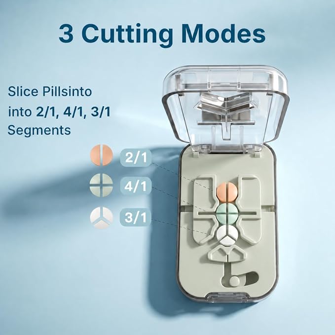 Safe Pill Splitter - Accurate & Even Cut, Hidden Sharp Blade, Easy to Open, Durable Tablet Cutter for Small & Large Pills, Perfect for Travel & Daily Use (Green)
