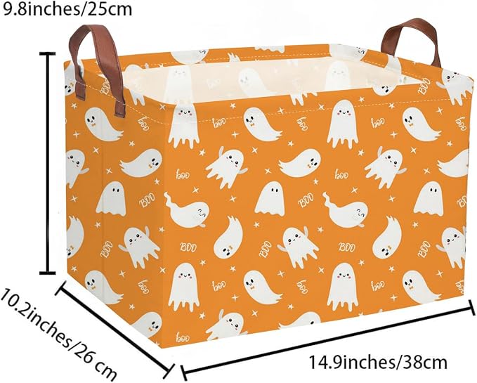Rectangle Halloween Baskets Ghost Basket Cute Storage Bin Fish Box for Room Decor Gift Basket(yellow ghost)