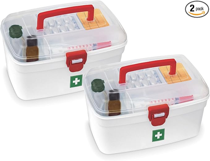 Milton First Aid Box Set of 2, Medical Storage Box for Medicines, Empty | Milton Medicine Storage Box Set of 2, First Aid Box for Medication, Empty