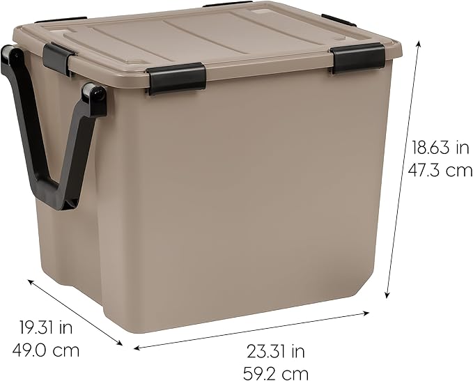 IRIS USA 3-Pack 106 Qt Storage Bins with Gasket Lids, Tan | WeatherPro seal helps protect bulky items for moving, garage, attic and basement storage