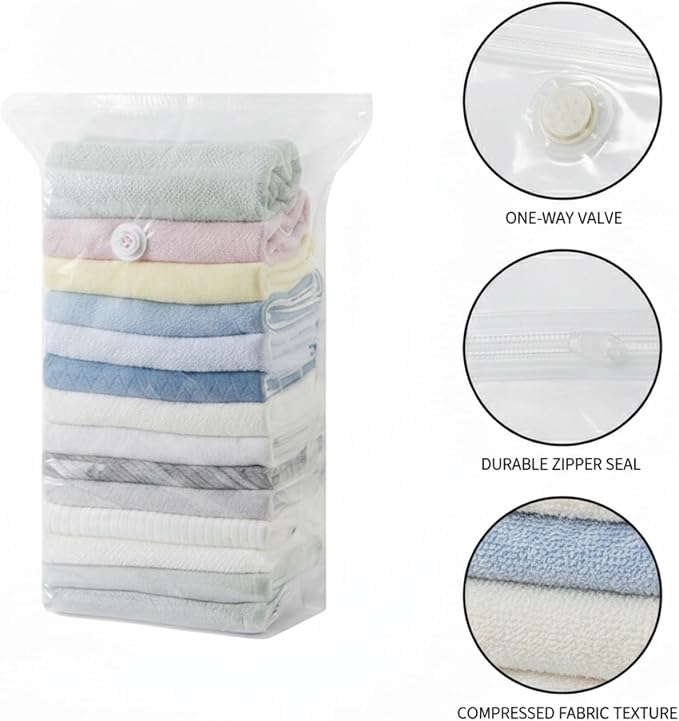 Manual Press Vacuum Storage Bags for Clothes & Bedding, Multicolor, 1 Pack | Space Saver Bag, One-Way Valve, No Pump Needed