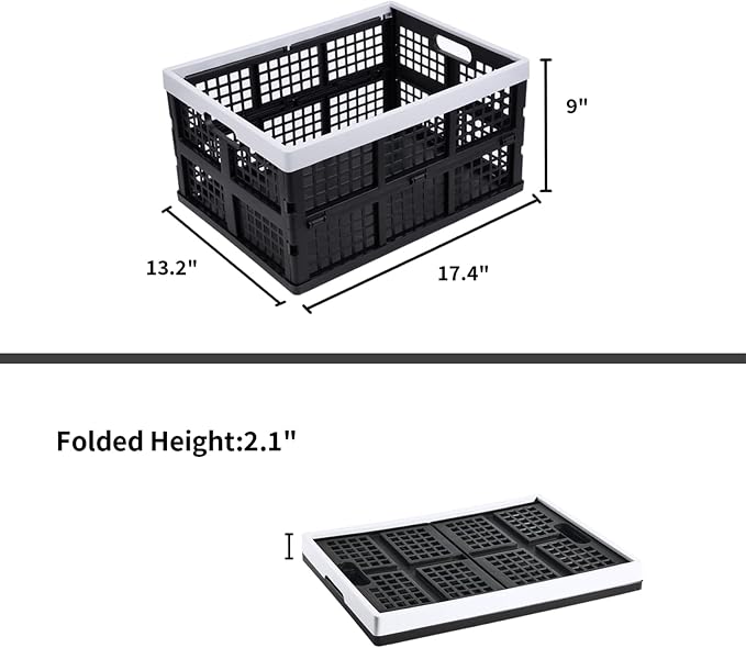 Aebeky 3-Pack Plastic Collapsible Storage Crates-30L,Foldable Plastic Crates for Storage (Black+Gray)