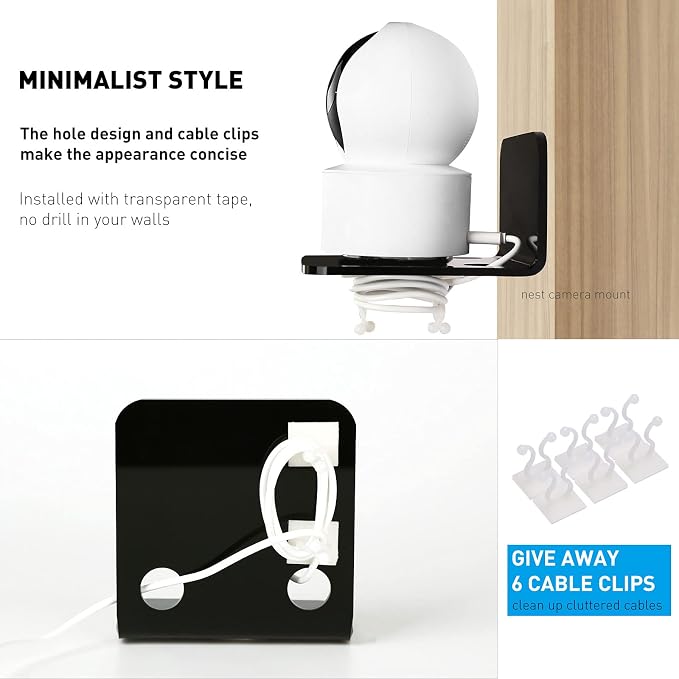 OAPRIRE Small Floating Wall Shelf Set of 3, 4" Black Acrylic for Monitors | Universal, with Cable Clips & Tapes, No Drill, Easy to Install, Durable, Fits Security Cameras, Baby Monitors, Speakers