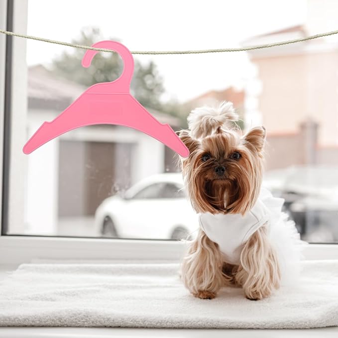 DECHOUS 10pcs Small Plastic Dog Hangers Pet Apparel Dry Hanger Set for Puppy Garment Organizer Rack for Home Storage