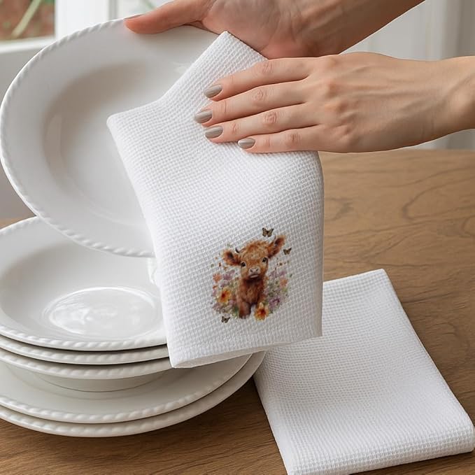 Cute Farmhouse Highland Cow Kitchen Towels Decor,Highland Cow Hand Towel for Bathroom,Highlands Cows Theme Dish Towels Gifts for Women Mom Nieces Grandma Friend,Drying Cloth Tea Towel