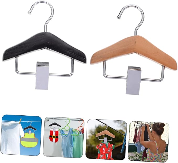 KESYOO 2pcs Wooden PET Apparel Hanger Dog Clothing Hanging Rack Clips Puppy Dress Pants Storage Organizer