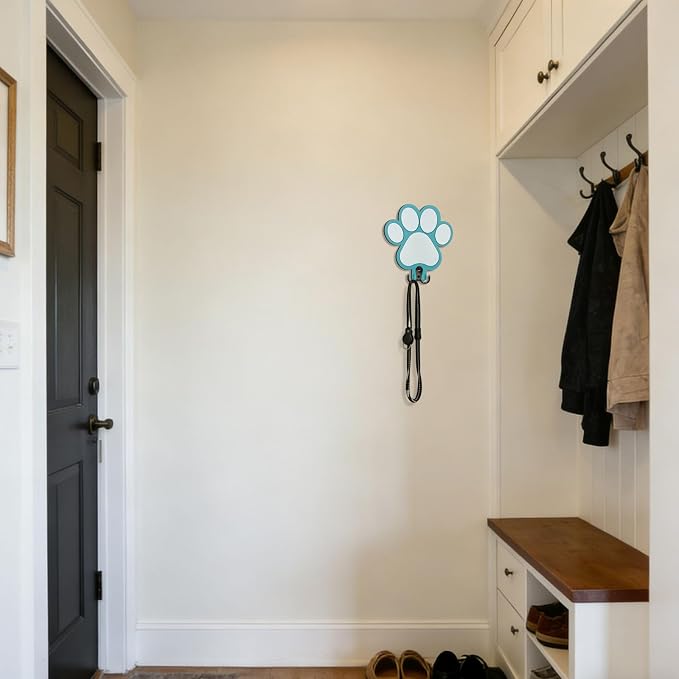 Rustic Wooden Dog Leash Holder Wall Decoration, Cute 3D Puppy Paw Wall Mount Hanger Organizer Hooks for Home Decor, Farmhouse, Coat Rack, Keys, Harness, Collars, Entryway, Pet Lover Gift（Teal Blue）