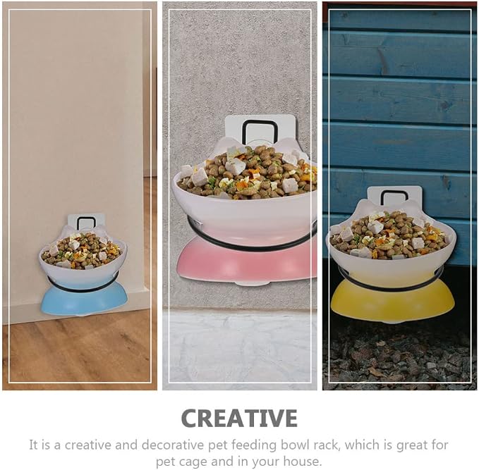 VILLCASE Pet Hanging Food Basin Rack 3-Pack Self-Adhesive Wall Brackets 4.92X4.92X2.75In Elevated Feeder for Cats and Small Dogs No Spill Dog Bowl Holder