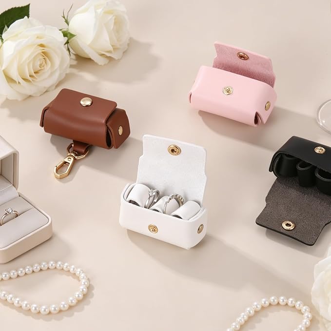 uxcell 2Pcs Dog Ring Bearer, Leather Wedding Pet Ring Pillow Jewelry Holder with Clasp Buckle Closure Portable Storage Organizer Mushroom Rivet Pouch for Wedding Engagement, Brown