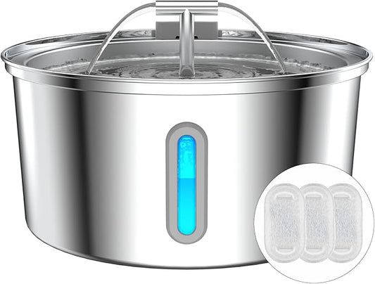Lawfery Cat Water Fountain Stainless Steel, 0.8gal/108oz Automatic Cat Drinking Fountain with 3 Filters, Pet Water Dispenser with Quiet Pump, Suitable for Cats, Dogs and Multi-pet households