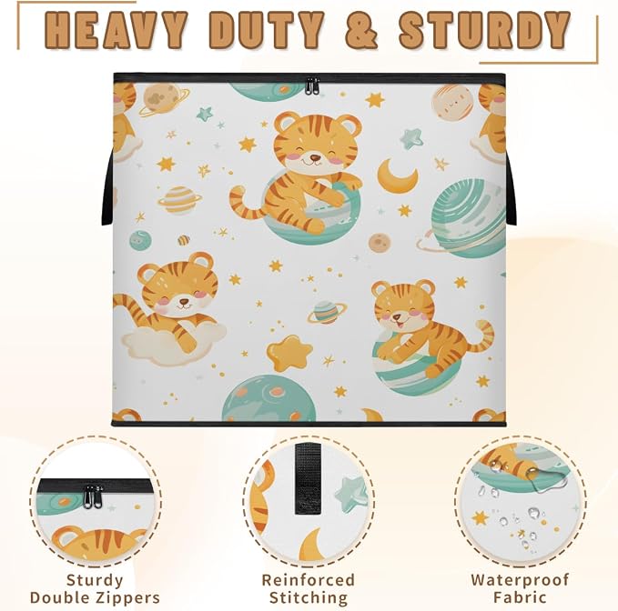 Cute Large Storage Bags, Fabric Bed Storage Containers, Foldable Closet Organizers for Blanket, Clothing, Comforter, Bedding, Cute Tiger