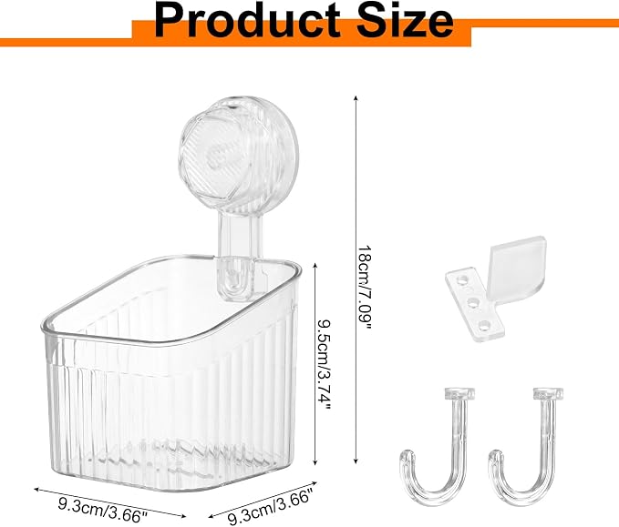 uxcell 1Pcs Suction Cup Shower Caddy with Hooks, 3.7 Inch Suction Cup Shower Organizer Shelf Wall Mount Dispenser Rack Storage Shelf for Bathroom Kitchen, Clear