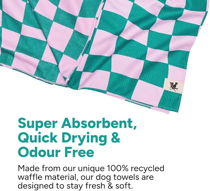 Dock & Bay Pet Towel - Super Absorbent & Quick Drying Dog Towels with Bag - 100% Recycled - Check Mutt, Large (120x70cm, 47x27)