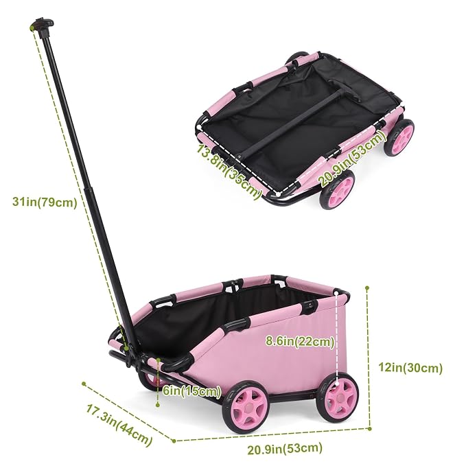 Mini Dog Strollers for Mini Pets, Foldable Multifunctional Shopping Carts with Extendable Pull Handle, Doggie Wagon Built-in Cushion and Safety Rope with Storage Bag (Pink)