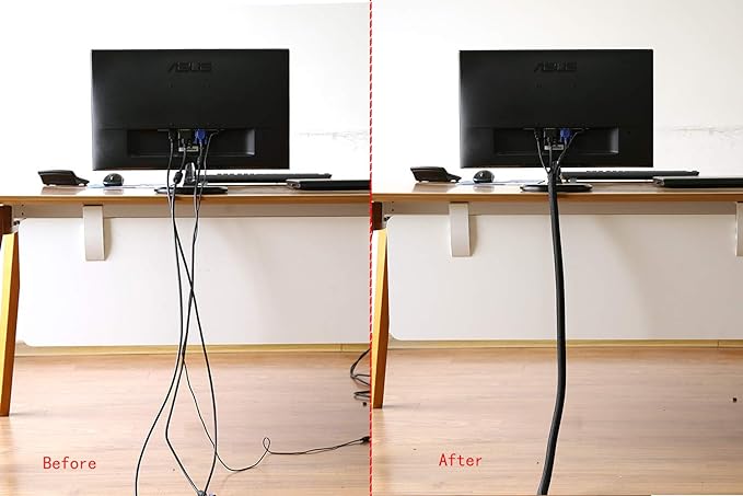 Alex Tech 6.6ft - 1.5 inch Cord Protector Wire Loom Tubing Cable Sleeve Split Sleeving for USB Cable Power Cord Audio Video Cable - Protect Cat from Chewing Cords - Black