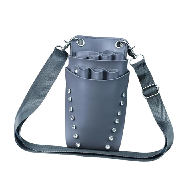 Scissors Pouch Hairdressing Scissors Bag Salon Hairstylist Tool Organizer PU Leather Waist Belt Shear Case Suitable for barbers pet groomers, Gray