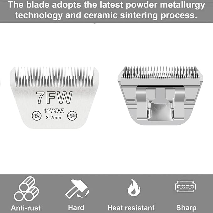 Audoc Wide Blades for Dog Grooming Blades Compatible with Andis,Oster A5,Wahl km10 Dog Clippers Stainless Steel Blades Blades for Animal Dog,Cat,Horse, (#7FW(3.2mm)/2PCS)