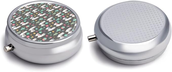 Round Portable 3 Compartment Pill Case Cartoon Llama Alpaca, Metal Pill Holder for Outdoor Travel Picnic Medication