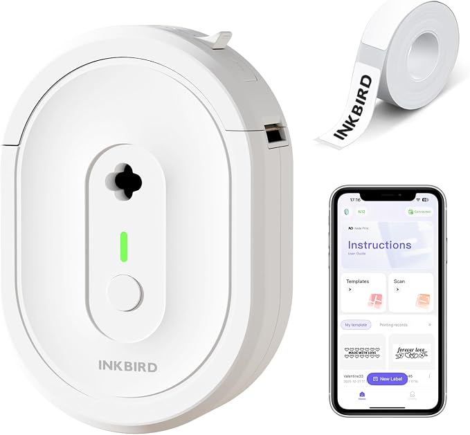 Inkbird N12 Bluetooth Label Maker Printer with Tape Mini Portable