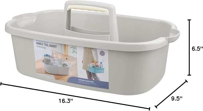 Large Cleaning Supplies Caddy Portable Shower Caddy Basket Light Grey | Sturdy Supply Organizer with Handle Plastic Bucket Tool Storage for Bathroom Bedroom Kitchen Garden College Dorm Essentials