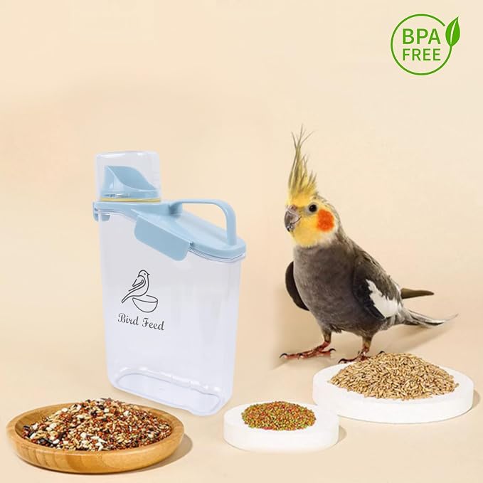Bird Seed Storage Container Portable-3 Qt/2.8 L Clear Plastic Pet Food Container-with Measuring Cup,Airtight Wild Bird Seed Dispenser for Storing Sunflower Seed|Squirrel proof|BPA Free-Blue