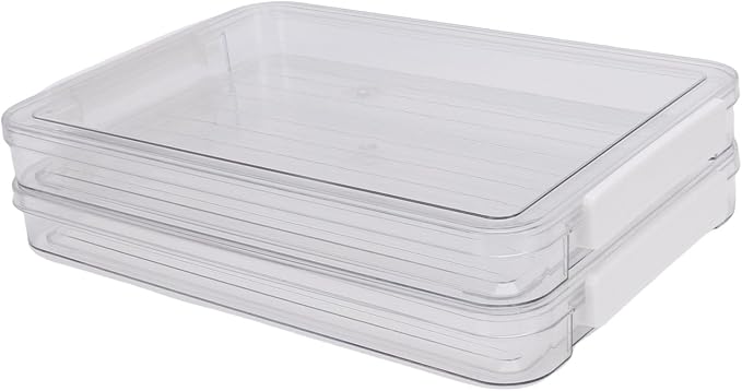2Pcs Flat Plastic File Storage Bins, Sturdy PET Material with Non Slip Bottom and Transparent Lid, Stackable Document Organizer with Snap on for A4 Paper and Office Supplies