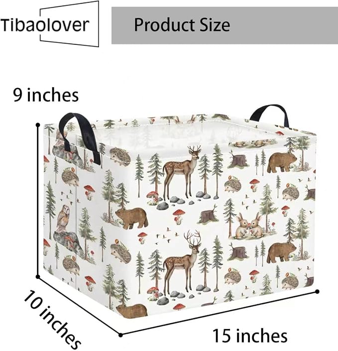 Rectangular Baby Kids Storage Basket for Home Kitchen Girls Cute Toy Storage Bin Organizer Shelf Book Room Decor(Pine Tree Animal)