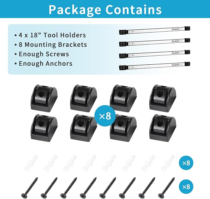 4 Pieces 18" Magnetic Tool Holder Strip, Stainless Steel Surface Tool Magnet Bar, Metal Tool Organizer Rack for Garage Organization, Easy To Install in Workshop, Mounting Screws Included