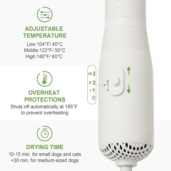 Professional Pet Grooming Dryer Brush – 3-in-1 Dog Blow Dryer with Slicker Brush, Adjustable Temp, Overheat Safe, Salon Quality