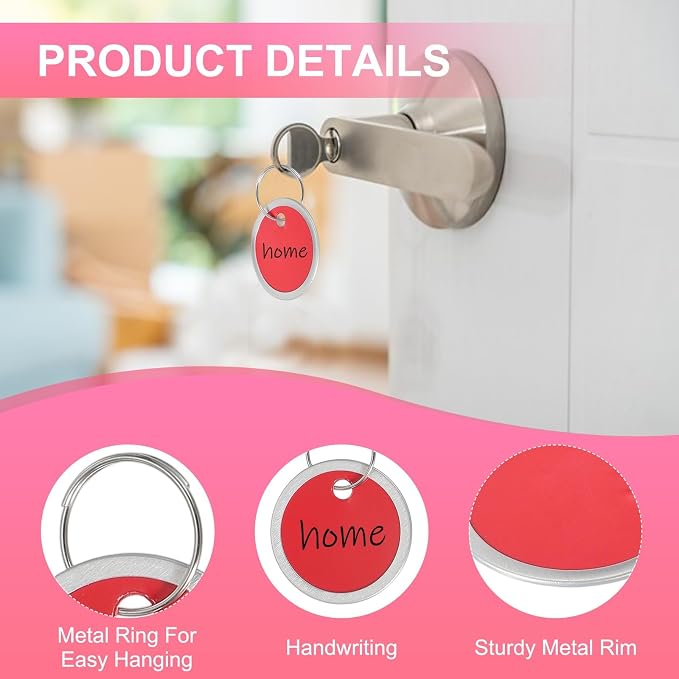PATIKIL 1.2 Inch Metal Rim Key Tags 25 Pack Blank Round Paper Tags Bulk Writable Keychain Identifiers with Split Rings for Car Door Drawer Key Luggage Pet, Red