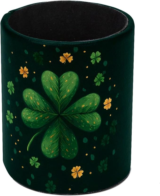 Faux Leather Pen Holder for Desk, Pencil Organizer Cute Clover Pen Cup Desk Decor Makeup Brush Holder Storage for Office Home
